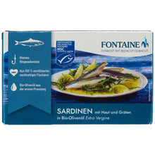 Lade das Bild in den Galerie-Viewer, Fontaine Bio Sardinen mit Haut und Gräten 120g
