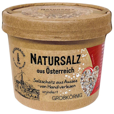 Bio Natursalz aus Österreich Salzschatz aus Aussee von Hand verlesen unjodiert grobkörnig für Salzmühlen 150g
