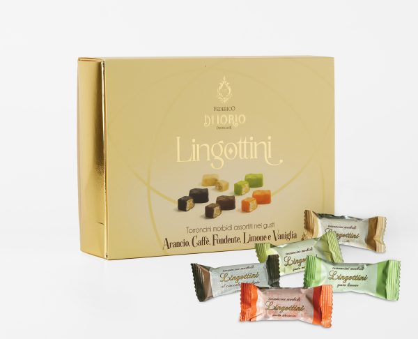 Di Iorio Lingottini Box Orange, Kaffee, Zartbitter, Zitrone, Vanille und Pistazie 200g